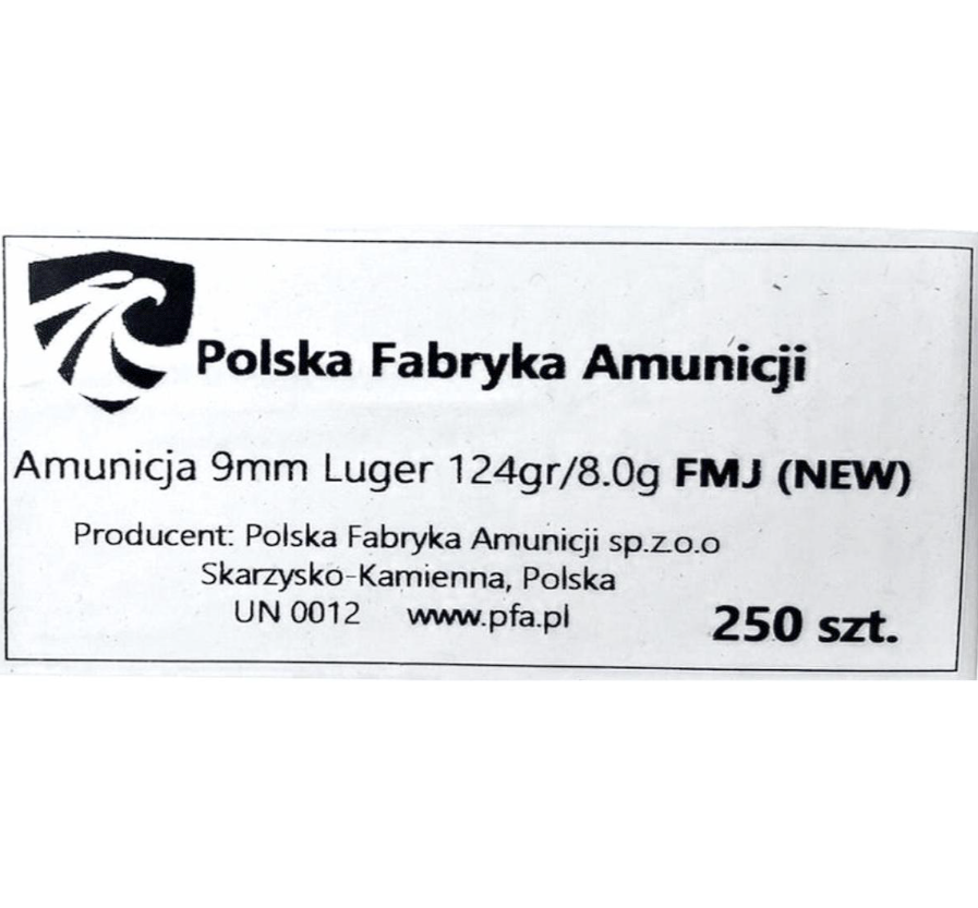 Amunicja 9x19 PFA FMJ 124gr/8g